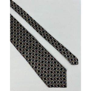 JT Beckett Mens Necktie Black Tan and Burgandy Geometric 100% Silk USA 4 x 59 in